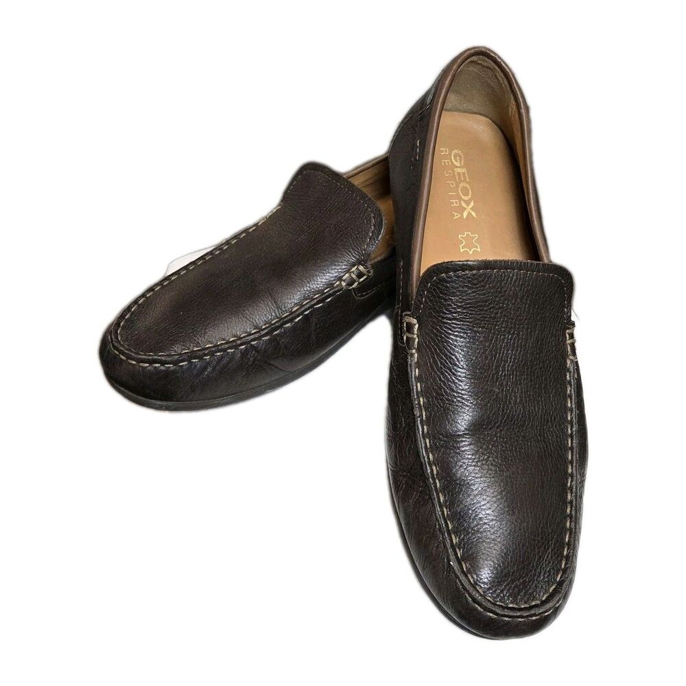 GEOX Respira Giona Brown Leather Loafers Driving Shoes Mens US 9 / EU 42 Slip On